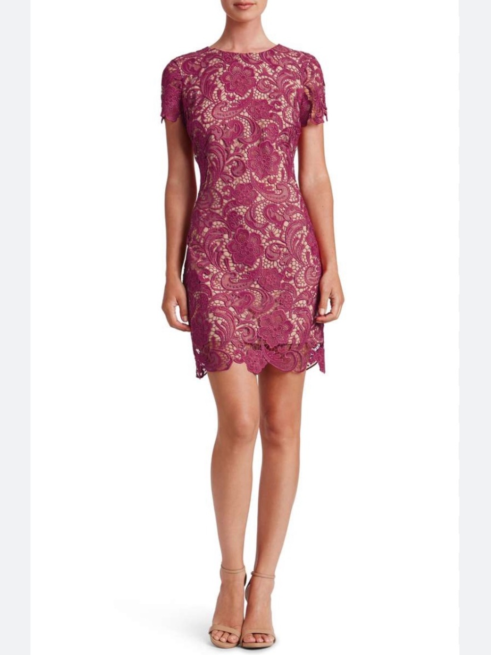 Dress the Population Anna Crochet Lace Sheath Dress in Mulberry - Small